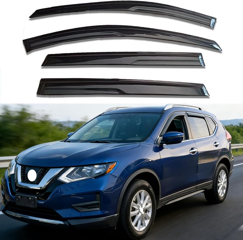 TONOYTIM Wind Deflectors for Nissan Rogue 2014 2015 2016 2017 2018 2019 2020,Front & Rear Window Visors Rain Guards - 4 Piece Set, Dark Smoke Tint,Tape-On Installation, No Drilling Required - Image 2